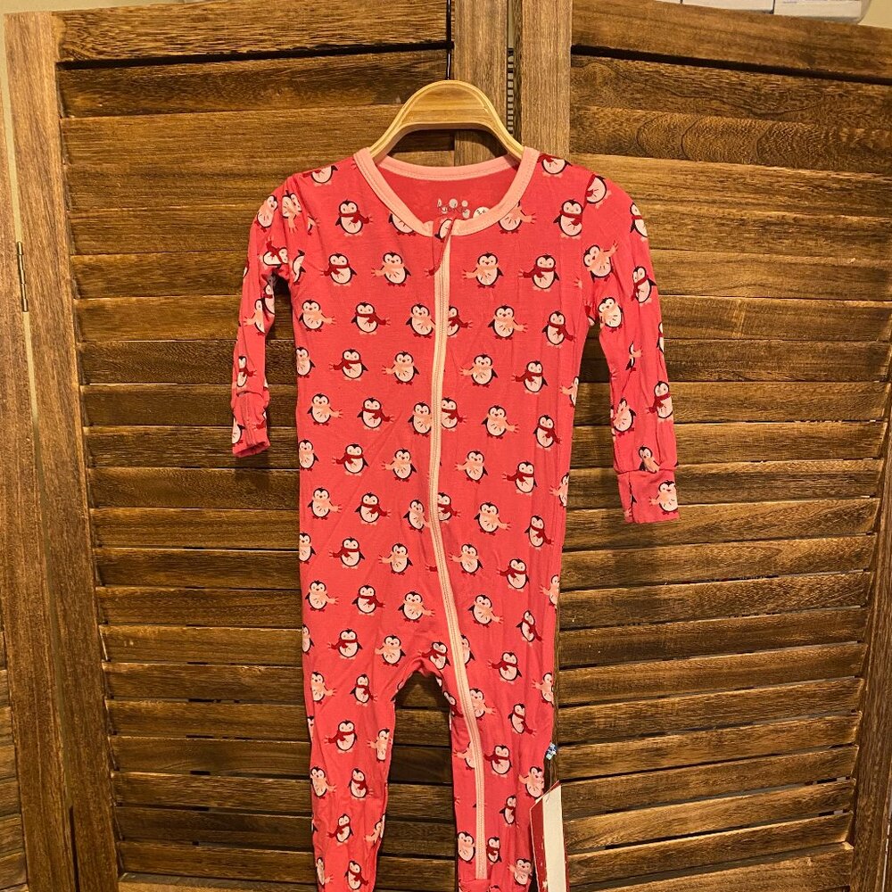 Kickee Pants Kids Long Sleeve Zipper Footie Pajama Rose Peguins